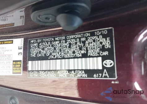 2011 Scion Tc z USA, uszkodzony, nr VIN JTKJF5C71B3007784